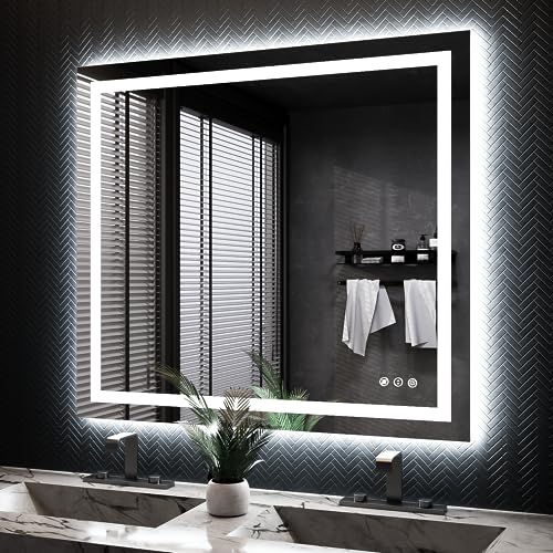 ISKM LED Mirror for Bathroom Lighted Vanity Mirror for Wall Front Lights + Backlit LED Bathroom Mirror Anti-Fog Tempered Glass ETL Listed (Front and Backlit, 40'' x 36'')