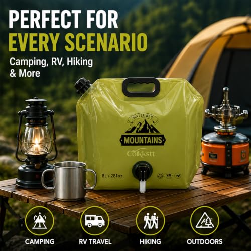 Contenedor de Agua Plegable - Cantimplora de 8L/2 Galones para Camping, Bolsa de Almacenamiento de Agua Plegable a Prueba de Fugas, Contenedor Portátil con Pico, Tanque de Emergencia para Senderismo (Paquete de 4, Verde) miniatura 7
