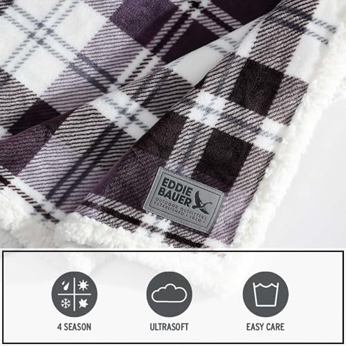 Image of Eddie Bauer - Throw Blanket, Ultra-Soft Plush Bedding with Faux Shearling Reverse, Blanket for Couch & Bed (Trailhead Plaid Purple, 50 inch x 60 inch)