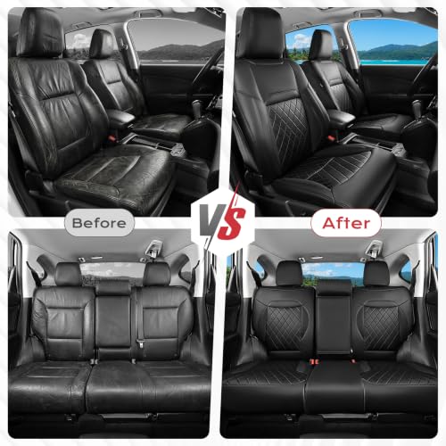 Image of Coverado Upgraded Leather Car Seat Covers Full Set,Custom Fit for Honda CRV EX,EX-L,LX,SE,Touring 2015 2016,Waterproof Wear-Resistant Seat Protectors,Black