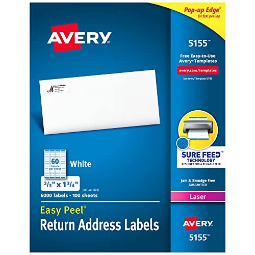 Avery Sure Feed Printable Return Address Labels 0.5" x 1.75" White (6000)