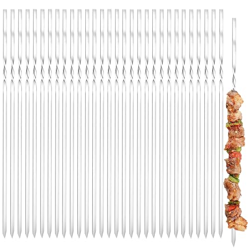 Gxlaihly 30 Pièces Brochette inox, 40 cm Brochettes pour Barbecue, 40cm Brochettes de kebab, Réutilisables Brochettes Inox, pour Bœuf, Barbecue, Légumes et Poisson (B-40CM)