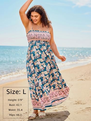 Image of CUPSHE Women Spaghetti Straps Boho Maxi Dress Summer Sleeveless Smocked Floral Beach Long Dress Flowy Cruise Vacation Outfits