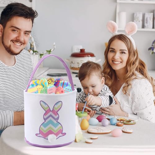 Image of 3 Pack Easter Bunny Baskets,Canvas Personalized Easter Bunny Baskets Bucket Tote Gifts Bags,Easter Egg Hunt Easter Party Favors Decoration Toys for Girls Boys (3 Pack)