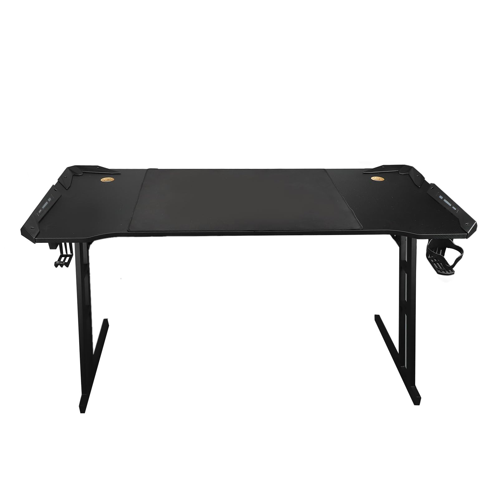 Ejoyous Scrivania da Gioco con Luci a LED Scrivania per PC da Gioco 55,12 X 23,23 Pollici Stazione di Lavoro per Computer con Gambe in Acciaio con Tappetino per Mouse Portabicchieri per Giocatori di