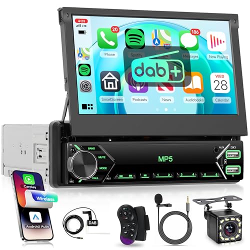Kabellose Carplay Autoradio 1 Din mit Android Auto Navi GPS WiFi 7 Zoll Auto Ausziehbarer Bildschirm Autoradio
