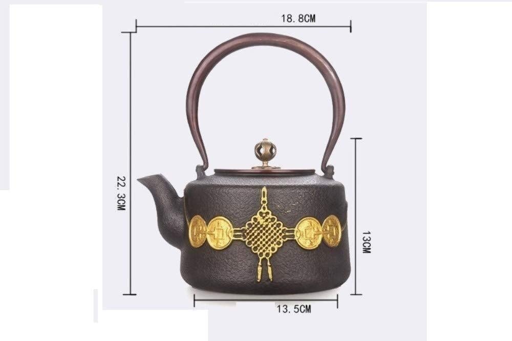 Theiere Fonte Théière Japonaise Théière En Fonte 1.4L Théière Eau Bouillante Service À Thé Théière À La Main Poignée En Cuivre Non Revêtu Couvercle En Cuivre Or Théière en Fonte Theiere Japonaise