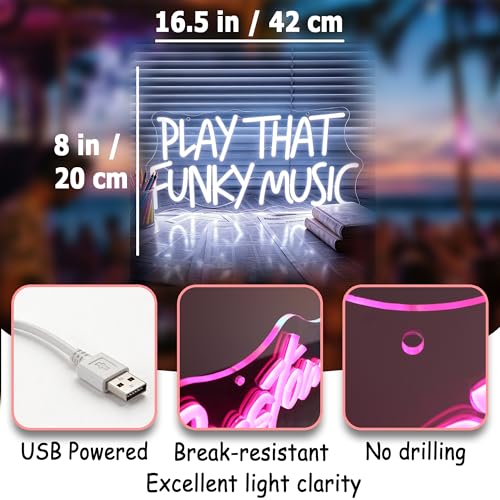 Image of White Neon Sign Led Neon Lights Signs for Wall Decor USB Powered Led Signs for Room Decoration-Play That Funky Music
