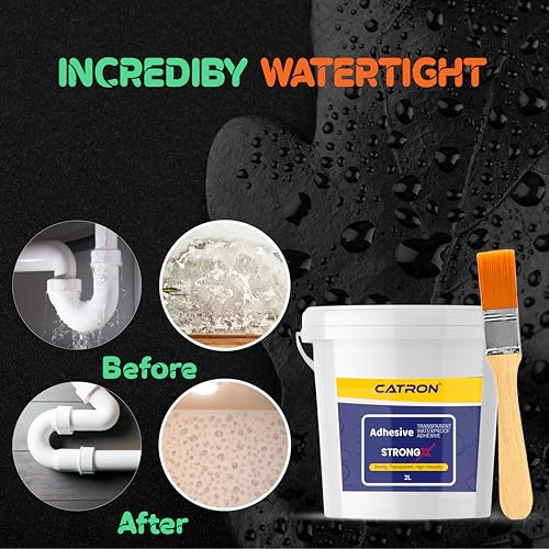 Image of Catron 2L /2Kg Transparent Waterproof Glue with Brush for Crack Seal, Roof Water Leakage Solution, Indoor and Outdoor Epoxy Resin Adhesive Strongx Sealant | for Bathroom, Walls, Tiles and Pipes