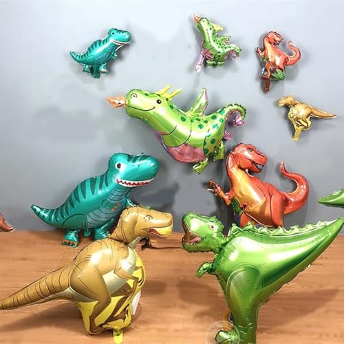 Image of Dinosaur Foil Balloons Set (12-50 in), 7 Pieces Large Dinosaur Aluminum Mylar Balloons for Kids, Giant Cute Birthday Dino Party Decorations for Boys Jungle Dino Theme Baby Shower Decor Supplies