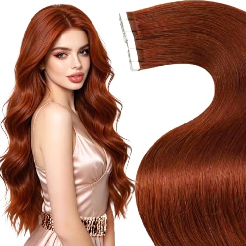 LaaVoo Tape in Hair Extensions Human Hair Auburn Brown Tape ins Human Hair Extensions Auburn Seamless Tape in Human Hair Extensions 20pcs 50g 22inch