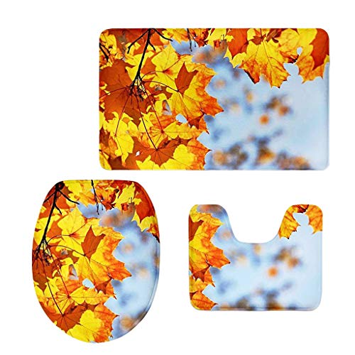 Tubayia 3 Stück rutschfest Flanell Badematte Toilettendeckelbezug Badvorleger Set für Badezimmer, Toilette (Ahornblätter) – Bild 6
