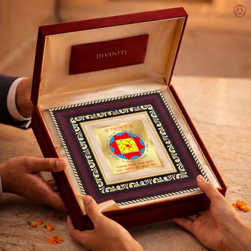 Image of DIVINITI Siddh Energised Vastu Dosh Nivaran Yantra | 24k Gold Plated Foil Vastu Correction Vastu Frame for Home, Office & Puja Room | Spiritual Yantra for Vastu Balance, Harmony & Prosperity (14 X 13 CM)