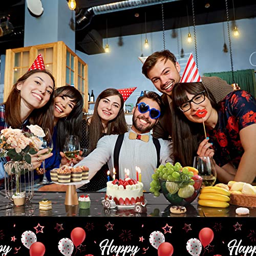 Breling Birthday Party Supplies Confetti Sprinkles Happy Birthday Tablecloths Starry Table Covers For Kids Adults Birthday Party Decorations, 54 X 108 Inches (Red And Black) #TOP6