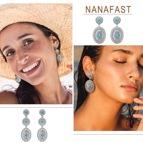 Vintage Western Earrings for Women Boho Vintage Silver/Gold Turquoise Earrings for Women Western Statement Jewelry for Country Concert Outfits4