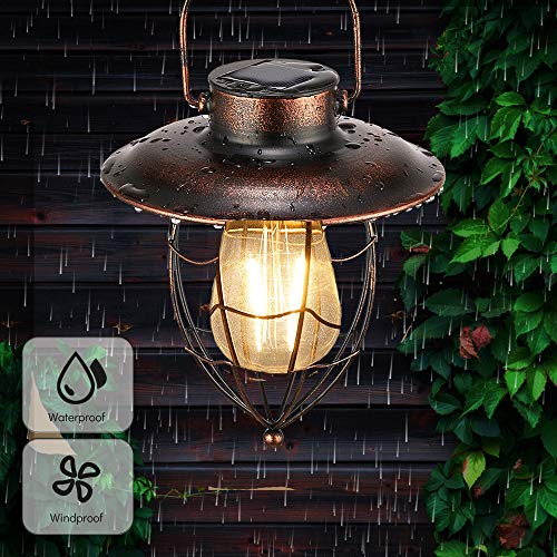 pearlstar Hanging Solar Lantern Outdoor Vintage Garden Solar Light Retro Solar Lamp for Garden Yard Patio Pathway Tree Decoration, Solar Powered Waterproof Landscape Lighting (Copper)