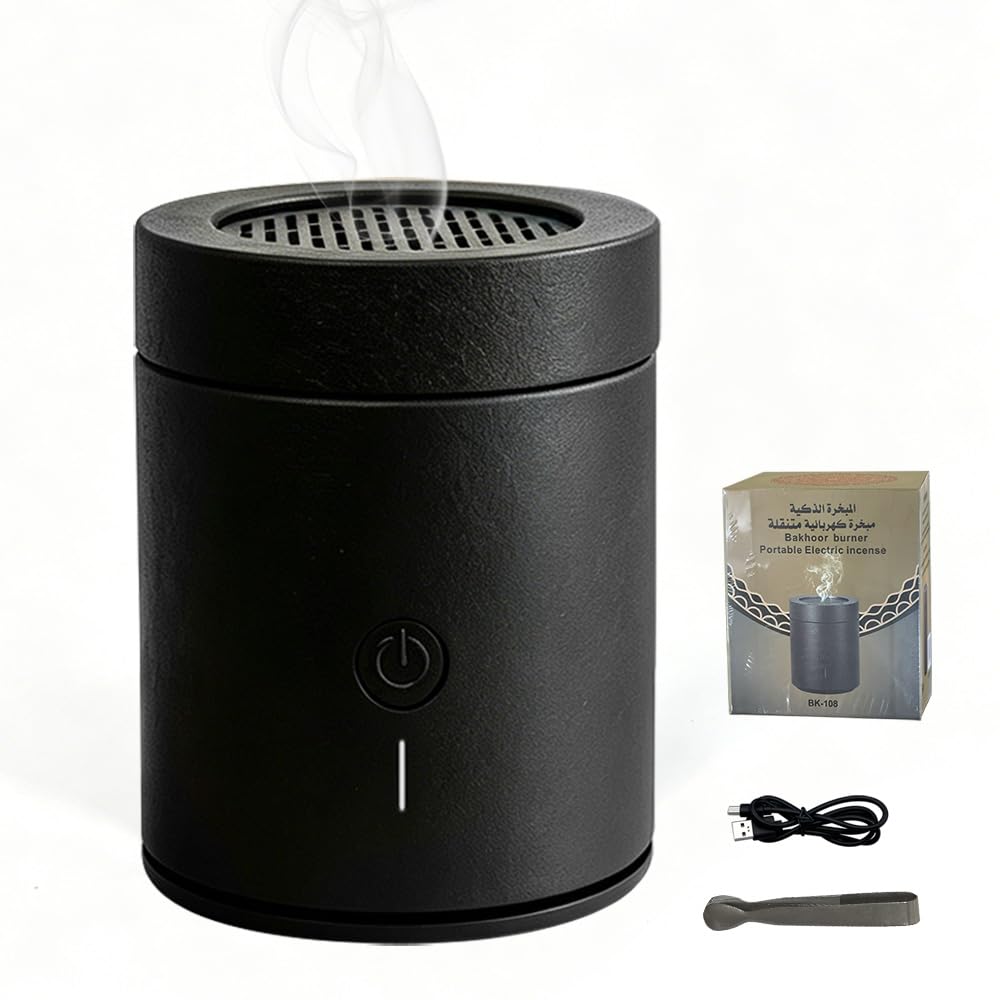 YOFHPT Electric Incense Burner with Rotating Flip, Portable Electric Bakhoor Burner with USB-C Charging, Bukhoor Burners for Home, Office, Bedroom