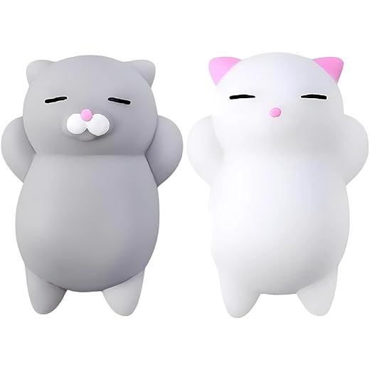 Nutty Toys Squishy Cat Set - 2 Soft Silicone Kawaii Kitties Top Stress Relief Toy 2022 Unique Gifts for Teens Kids Women Men Adults Best Teenage Girls Teen Boy Tween Christmas Stocking Stuffers Idea