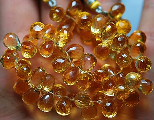Citrine dorée en perles pierres fines naturelles facettées gouttes 9-10mm en fil 4"
