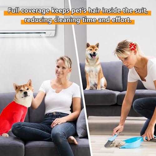 Image of Dog Onesie Surgical Recovery Suit for After Surgery Pet Anti Shedding Bodysuit Long Sleeve Anxiety Shirt for Female Male Dog Orange Red /M