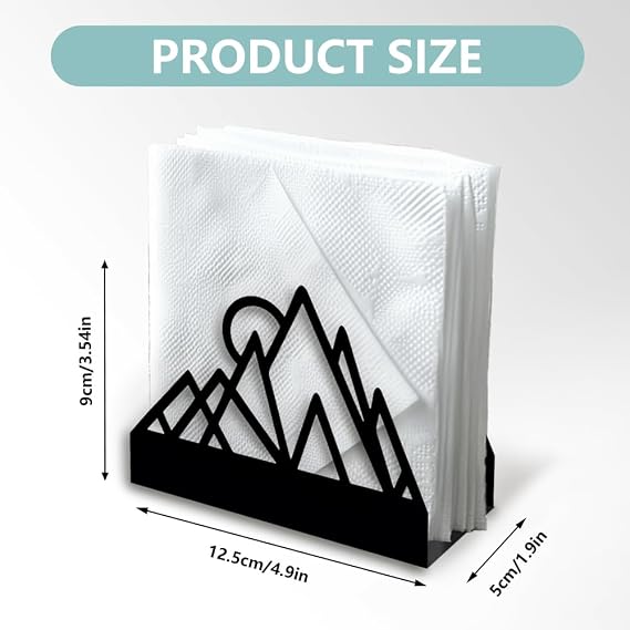 Napkin Holder with Geometric Mountains Decorative Black Metal for Table Napkin Holder Standing 12 x 12 x 5 cm for Home Kitchen Restaurant Picnic Party Coffee Bar Dining Room