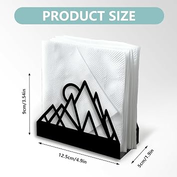 Napkin Holder with Geometric Mountains Decorative Black Metal for Table Napkin Holder Standing 12 x 12 x 5 cm for Home Kitchen Restaurant Picnic Party Coffee Bar Dining Room