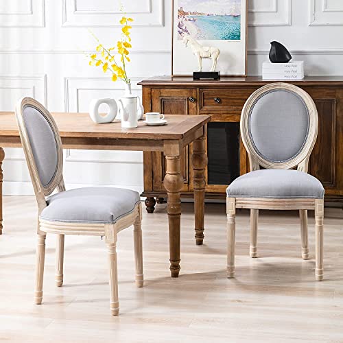 Image of French Dining Chair Set of 2,Upholstered Farmhouse Dining Chairs with Solid Wood Frame and Tufted Fabric,Rubber Wood Mid Century Modern Dining Chairs for Dining Room,Living Room, Kitchen,Restaurant
