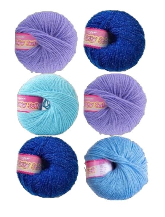 Image of Vardhman BabySoft Knitting Yarn | 100% Acrylic Wool | 4 Ply | Thin Knitting & Crocheting Hook Thread & Lightweight | Special Baby Wool | 150 Grams (6 Balls of 25g) | Machine Washable | Ideal for Blankets, Hats, Booties Ultra-Soft for Baby Sweaters, Blankets, Caps, Socks, Soft toys, Art & craft (Shades of Blue)