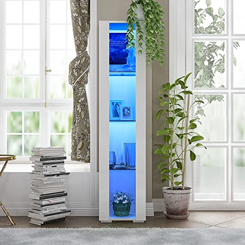 Joysource 67 Inch Led Sideboard Uv High Glossy Front Buffet Cabinet Kitchen Sideboard With Storage 4 Tier Tall Black Buffet Table Wooden Bar Cabinet For Dining Room Hallway Living Room, White #TOP7