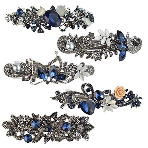 mifengda 5 Pieces Crystal Rhinestones Hair Barrettes Fashion Girls Small Crystal Hairpins Flower Butterfly French Clip Vintage Hair Clips Bridal Wedding Hairpins Jewelry Accessory for Women or Girls