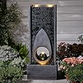 46.5’’Tall Modern Water Fountain Indoor Outdoor Waterfall Feature Floor Standing with Sphere and LED Lights for Garden, Yard, Patio, Deck, Porch, Livingroom Decor