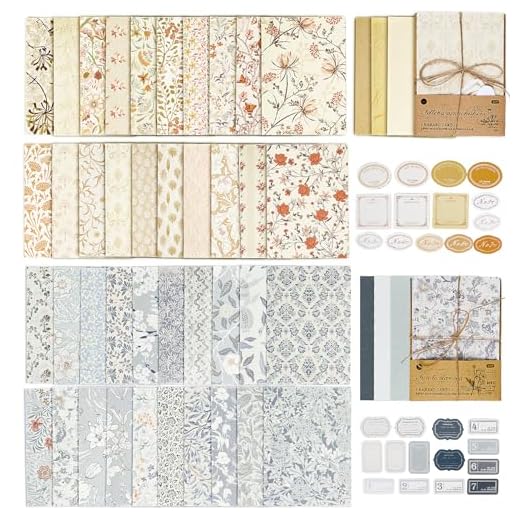 GEBETTER 80Pcs Scrapbooking Materiales Kit, Papel Scrapbooking A6, Scrapbooking Papeles Flores Etiquetas Adhesivas Notas Adhesivas, Bullet Journal, Manualidades Decoración Álbumes Recortes Regalo
