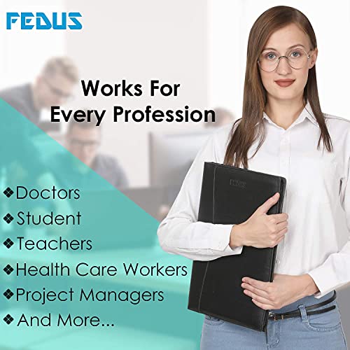 Image of FEDUS Black Document File Folder Certificate Foolscap Size(Bigger Than A4 Size) 4 Ring File Folder for Document Leatherette Document Holder,Portfolio,Executive File for 25 Leaf (300 Micron)