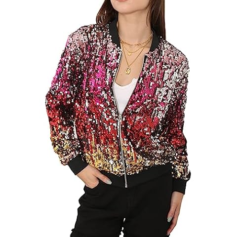 Anna-Kaci Women's Sparkly Sequin Bomber Jacket Cover