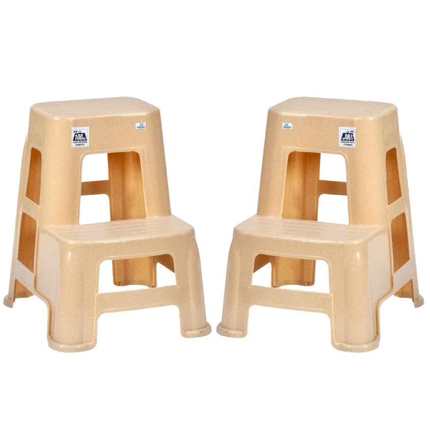 OAKNEST stl21 2-Step HeavyDuty High Glossy Plastic Multi Purpose Stepper Stool for Home,Office and Kitchen Use (Color : Marble Beige ; Count: 2)