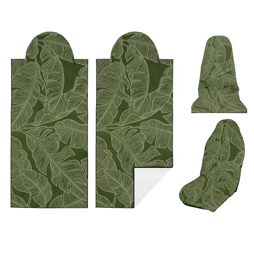 2 Pack Car Seat Towel Covers Sweat Protector for Front Seats Premium Thickened Microfiber with Elastic Strap Breathable & Quick Dry Machine Washable Cover for Gym Running Universal Fit Banana Leaf