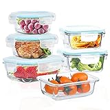 ROSOS Glass Food Storage Containers with Lids Airtight 6 Pack, Glass Storage Containers with Lids for Food, Not Easy Broken & Leak Proof, Oven/Dishwasher Safe, Blue