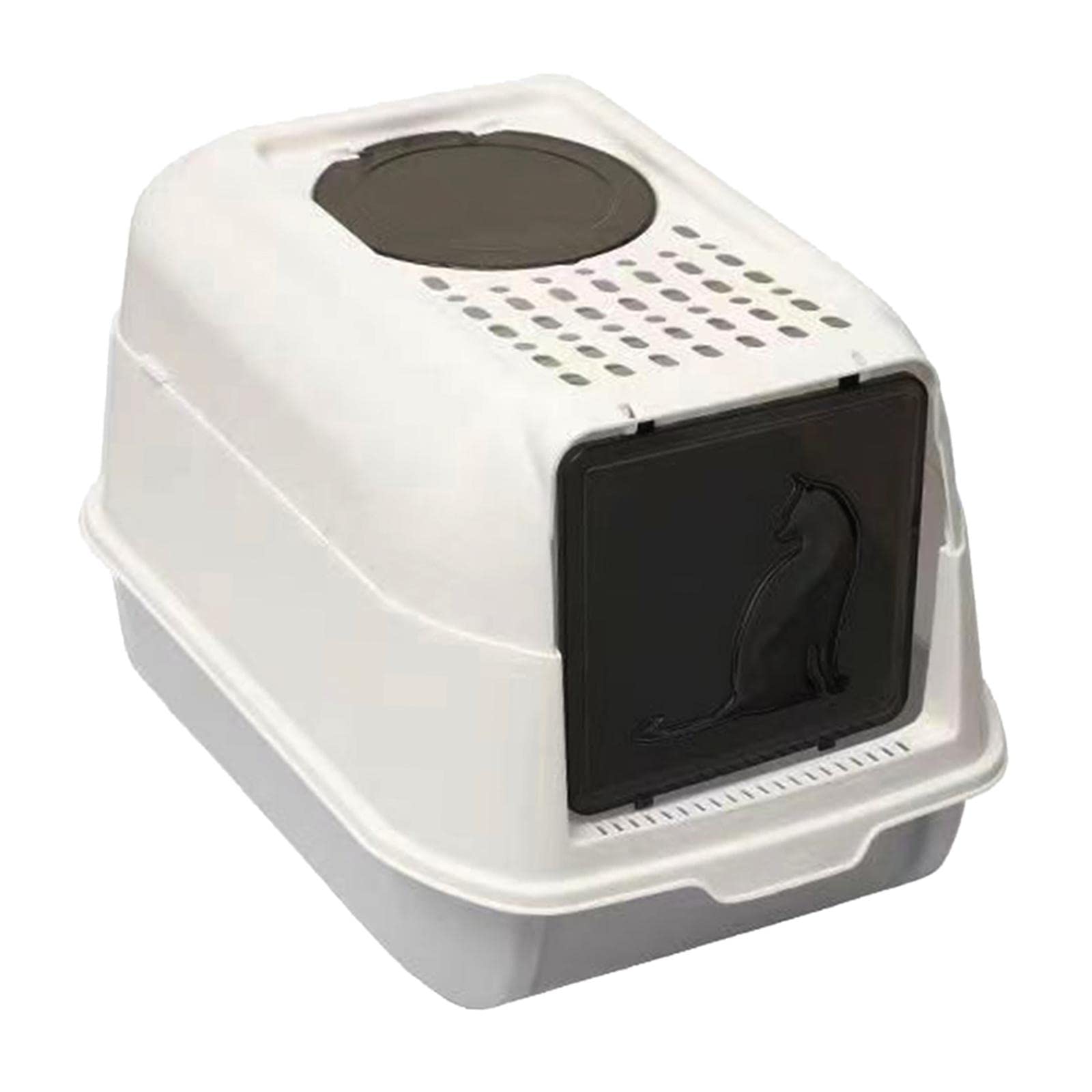 Caja de Arena para Gatos con Tapa Removible Bandeja Higiénica Cerrada con Entrada Amplia Arenero con Lados Diseño Práctico a, Gris
