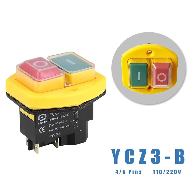 YCZ3-B Electromagnetic Switch 4/5 Pin 110/220V On Off Push Button Restart and Under Voltage Protection Can Replace KJD17(4 Pins,110V)