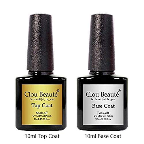 Clou Beaute 10ml Top Coat and Base Coat Gel Nail Polish Soak Off UV Led Lacquer Nail Art Manicure Varnish Primer Foundation Nail Gel Set Starter Kit