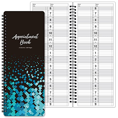 Poluma Appointment Book - Salon Appointment Book 11.5 x 4.7 2 Columns Undated 6 AM - 9 PM Twin-Wire Binding 200 Pages Appointment Planner for Hair Stylist - Black