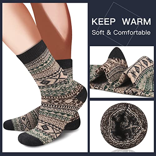 Heatuff Mens Warm Wool Socks Thermal Winter Thick Crew Pattern Socks Cold Weather 5 Pairs2