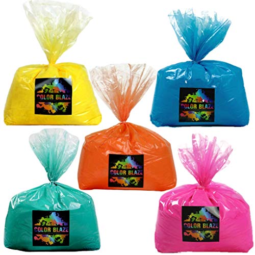 Color Blaze Color Run Powder - 5 lbs of Each Color - Pink, Orange, Yellow, Teal, Blue - Non-Toxic, Washable Color Powder - Pack of 5 Bags - 25 Pounds in Bulk by Color Blaze - Used condition - US$116.31