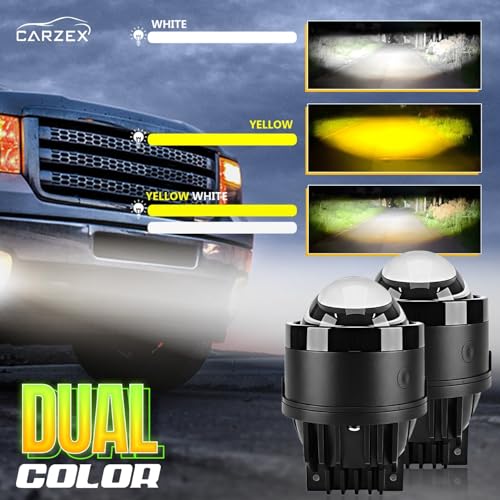 Image of Carzex 3 Inch Projector Fog Light Ai Laser App Controlled Tri Color Projector Fog Light with Inbuilt LED High /Low Beam 12V (White /Yellow, 5500K) (H8 /H11 Coupler to Coupler Fit)