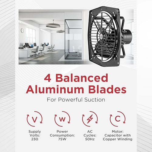 Image of Almonard 12 Inch (300mm) Reversible Exhaust Fan | 2-Way In & Out Airflow | 1350 RPM High Speed | 75W Copper Motor with Capacitor | Dual Ball Bearing | 2 Year Motor Warranty (Black)