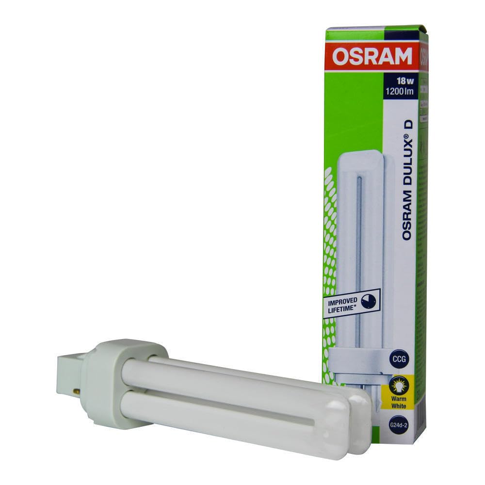OSRAM DULUX D 18W 220V ECONOMIQUE Warm White 1200 Lumens 8000 Hours CFL G24d-2 Base Pack of 10