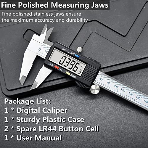 Digital Caliper, Electronic Calipers Micrometer 6 Inch Metrics Fraction Calipers Rulers 150 Millimeters Dimensional Measuring Tool (In/Mm/Fraction-P) #TOP12