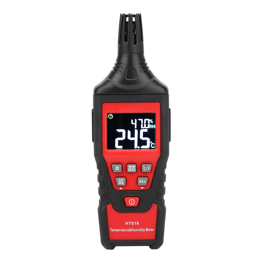 Medidor de temperatura y humedad Sensibilidad digital Pantalla LCD dual portátil HT618 para oficina en casa Invernadero Uso en interiores y exteriores Plástico 180x60x33 mm