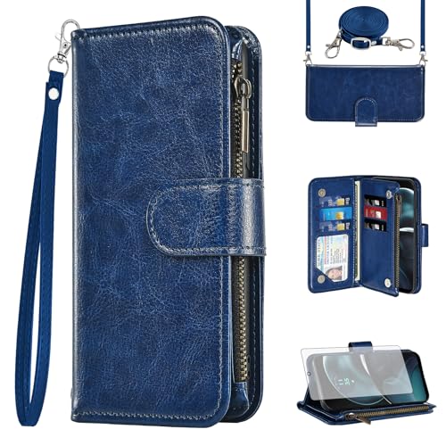 Étui de téléphone pour Motorola Moto G14 avec verre trempé rabat cuir et sangle bandoulière