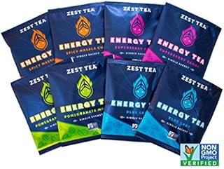 Zest 135-150mg High Caffeine Energy Leaf Blends - Variety Mini Sampler Pack - Black Tea & Green Tea - 8 Tea Bags - Natural Strong Flavored Healthy Coffee Alternative Highly Caffeinated Keto Substitute